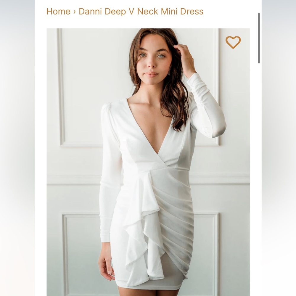 Confete Danni Deep V Neck Mini Dress - Small - White